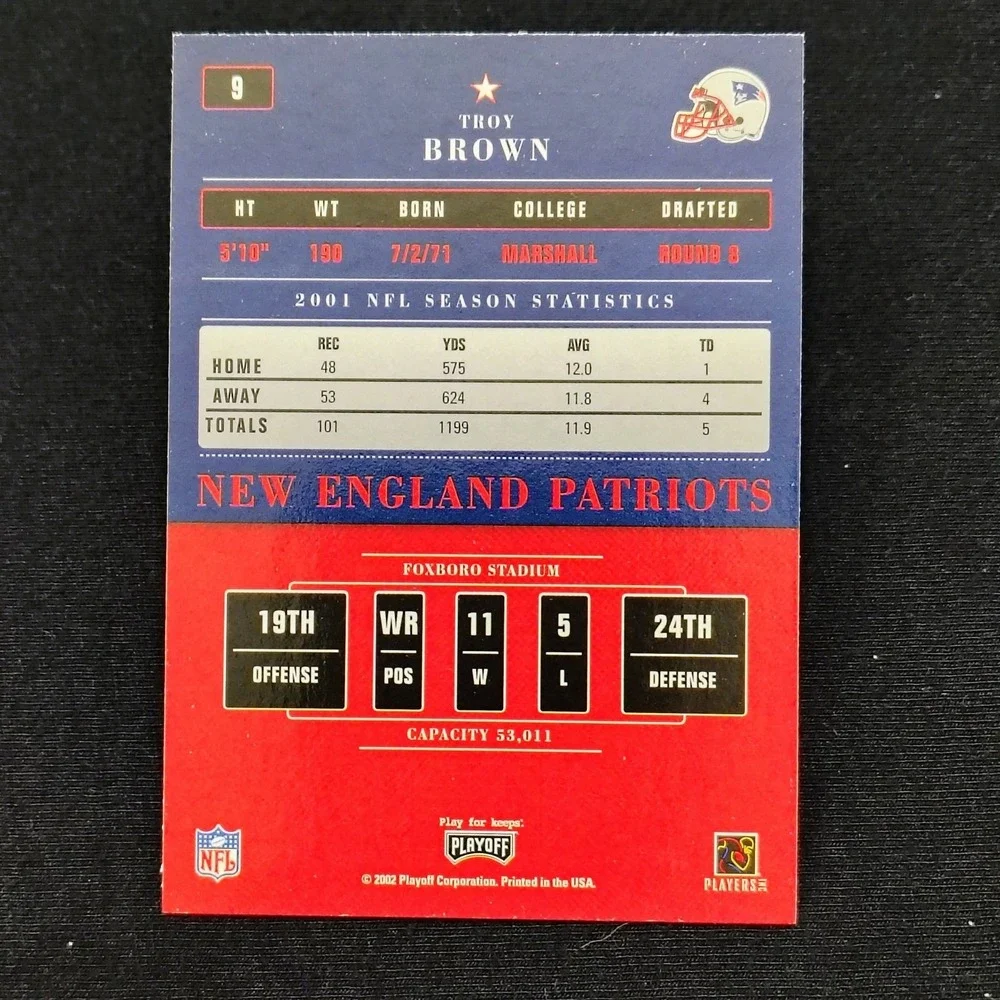 2002 Playoff Contenders #9‎ Troy Brown Football New England Patriots NFL Card